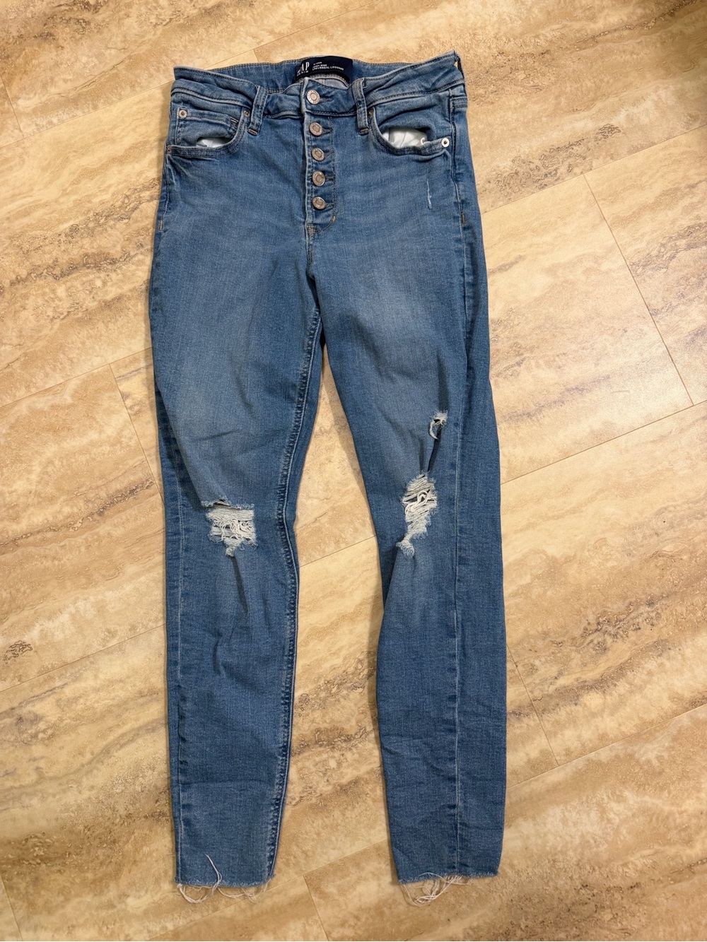 GAP Women's Skinny Distressed Button-Fly Jeans - Blue